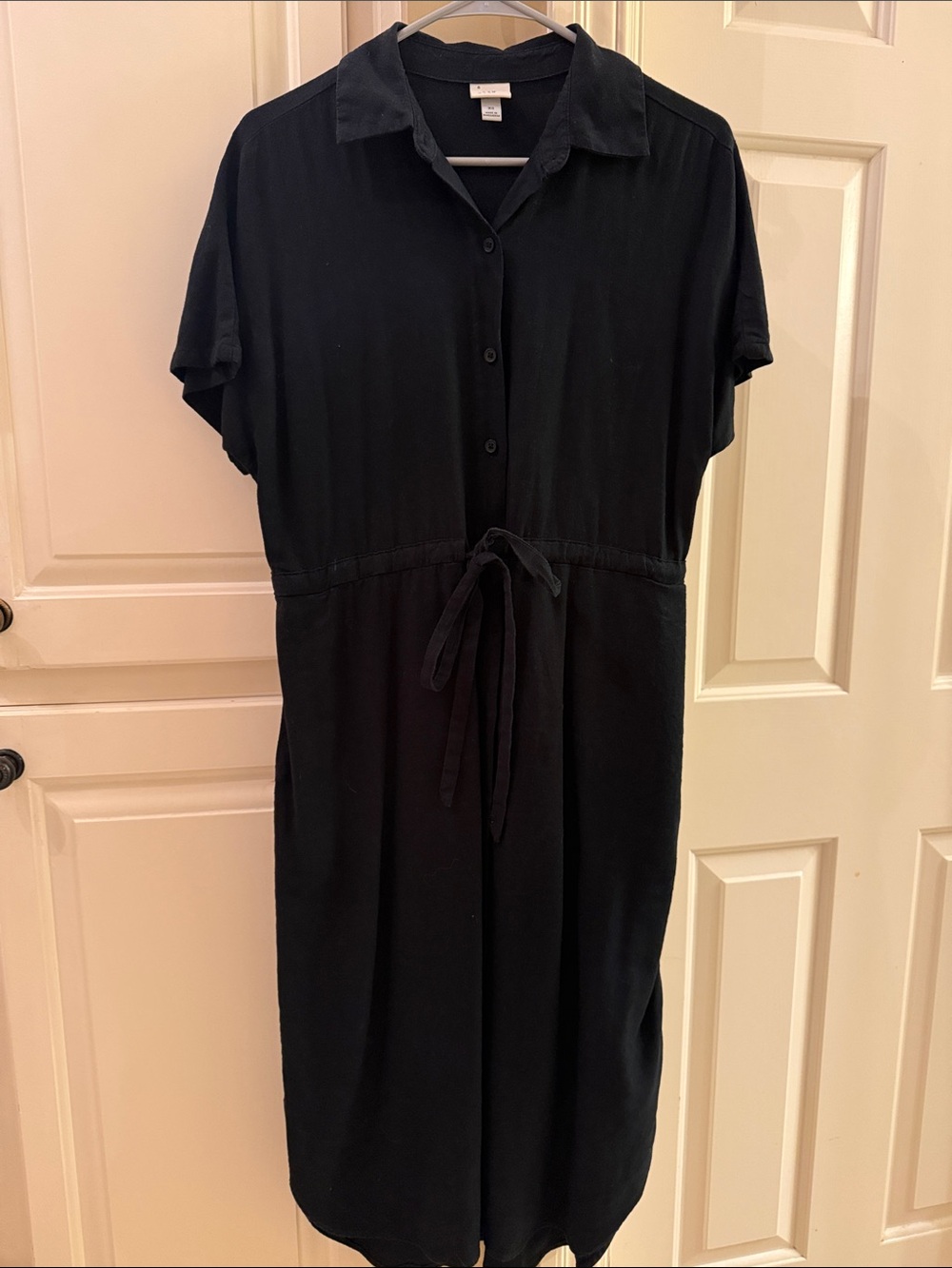 a new day Black Midi Shirt Dress with Tie Waist